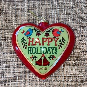 2013 Pier 1 Li Bien Heart Shaped Glass Ornament Happy Holidays